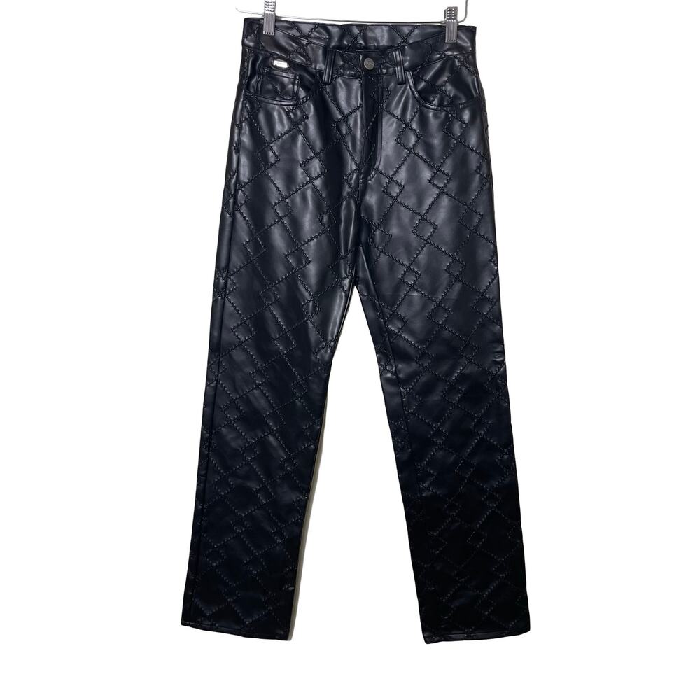 Iceberg ice jeans faux leather black quilted straight leg pants sz 29